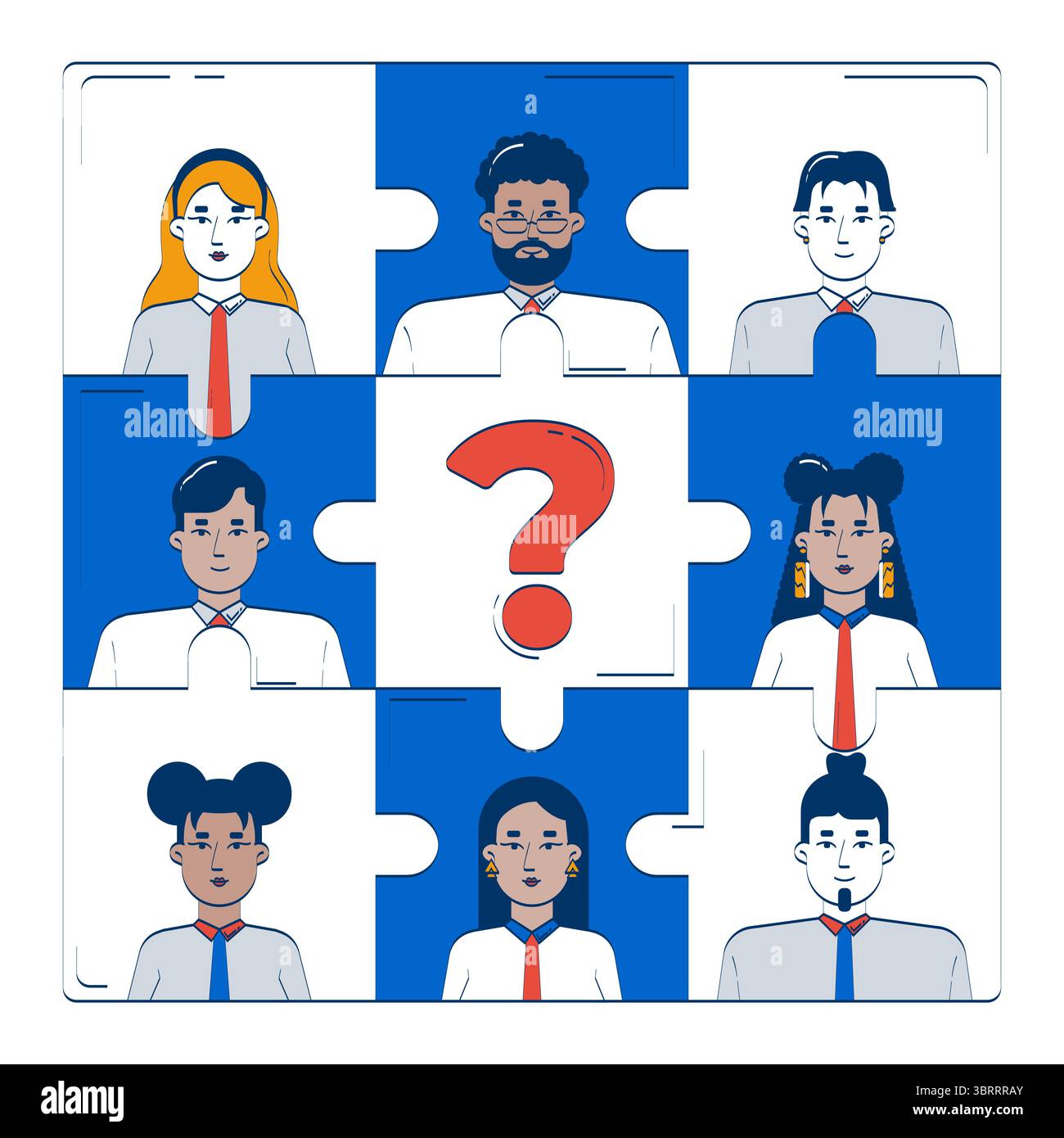 HR team puzzle with missing piece doodle illustration concept Stock