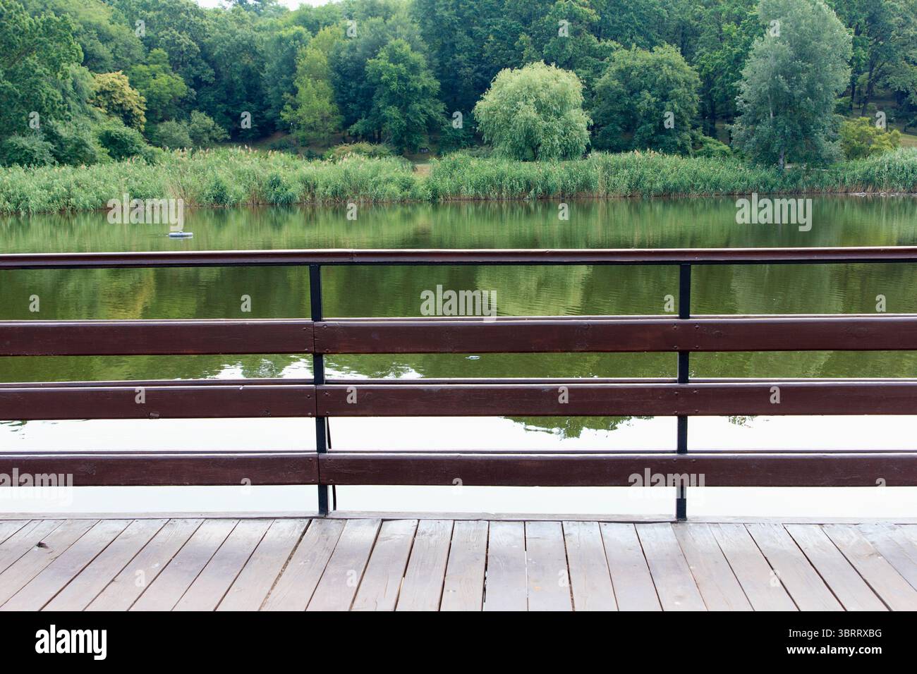 Wooden railing overlooks calm hi-res stock photography and images - Alamy
