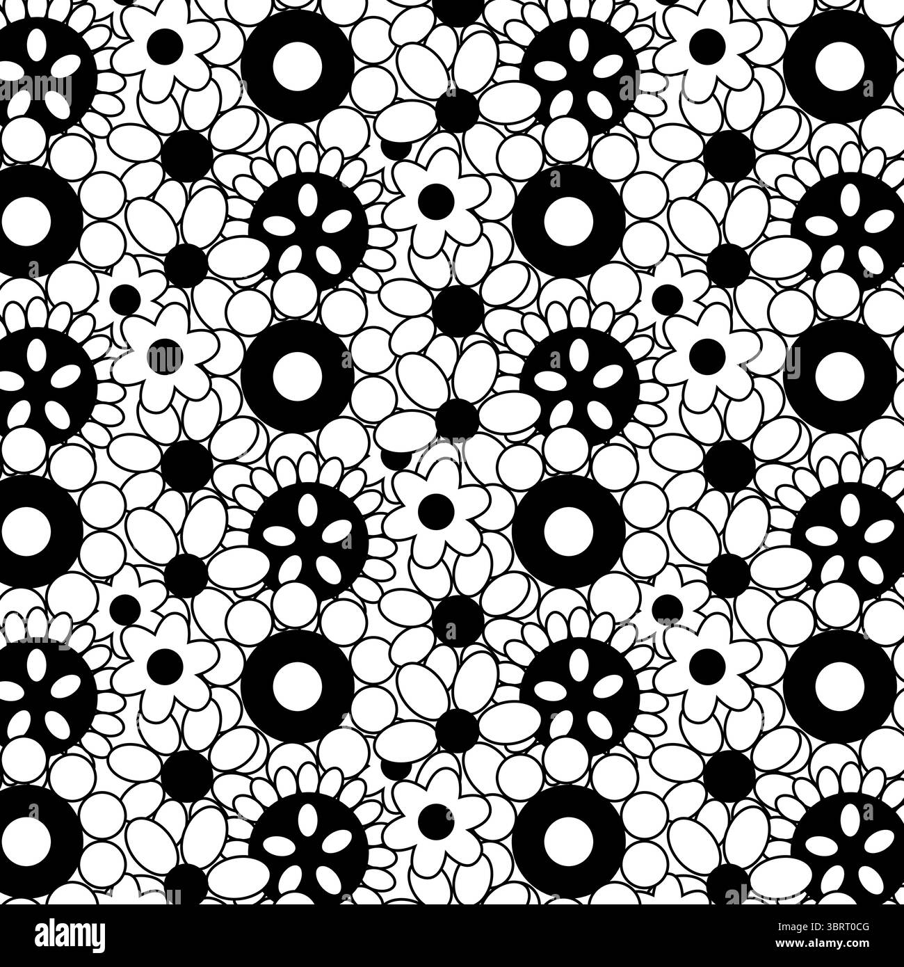 seamless retro pattern with flowers. Vector graphic line illustration. Banner, poster, wrapping paper, sticker, print, modern textile design. Stock Vector