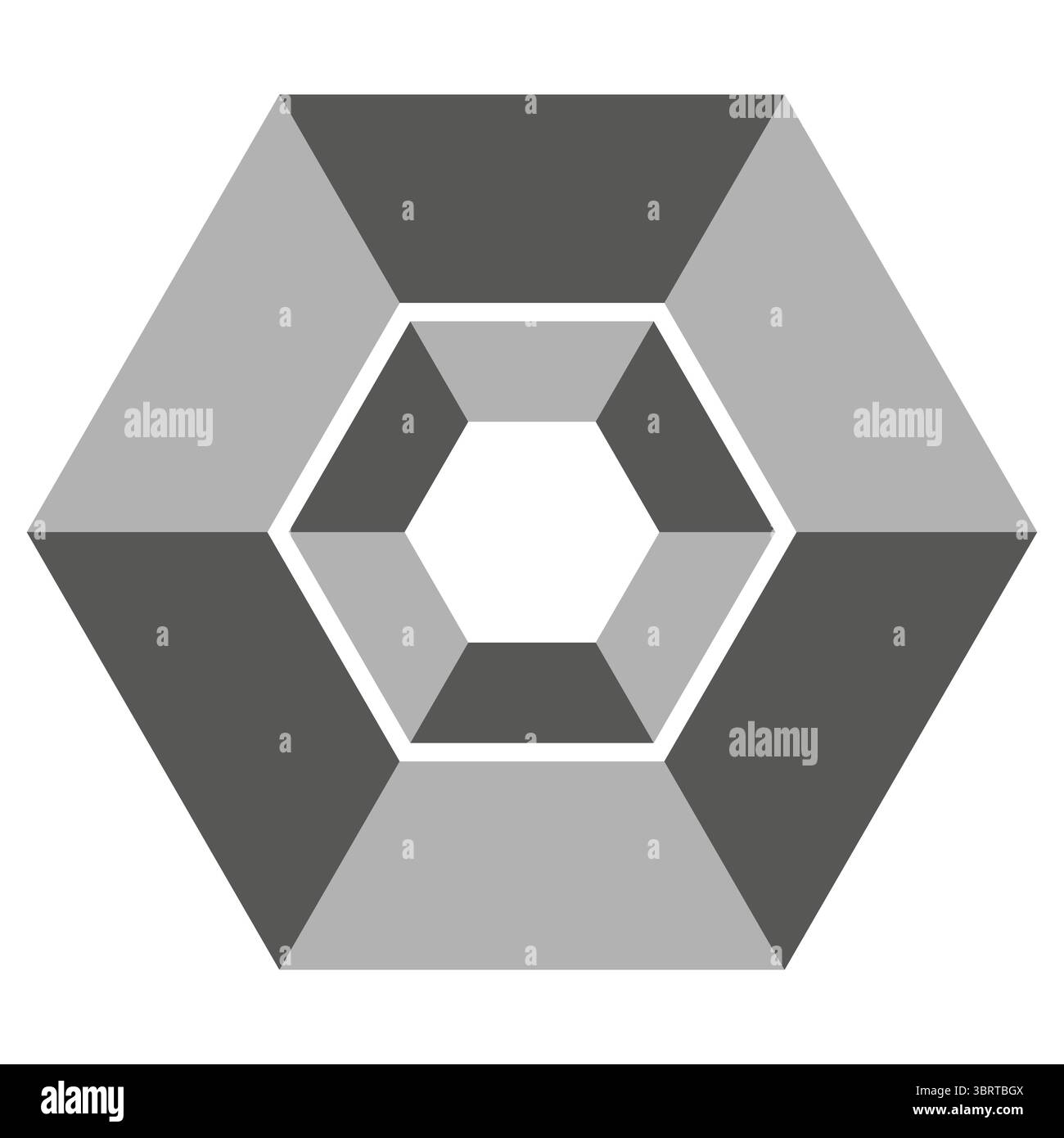 Hexagon 3D outline. Geometric gray shape. Inner white border. Vector ...