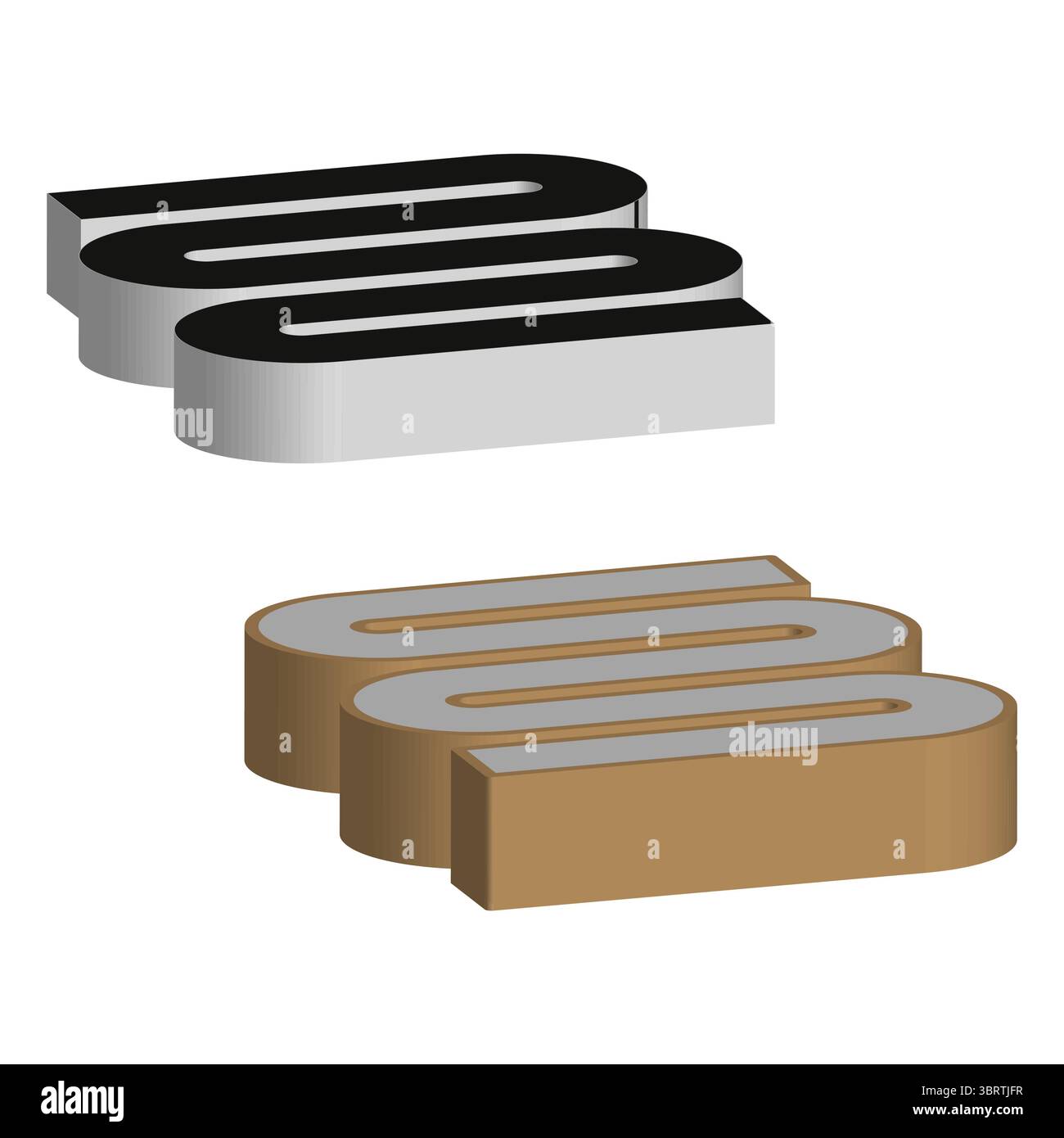 Isometric cylinder S. Bold black silver. Solid bronze Vector. White background contrast. Stock Vector