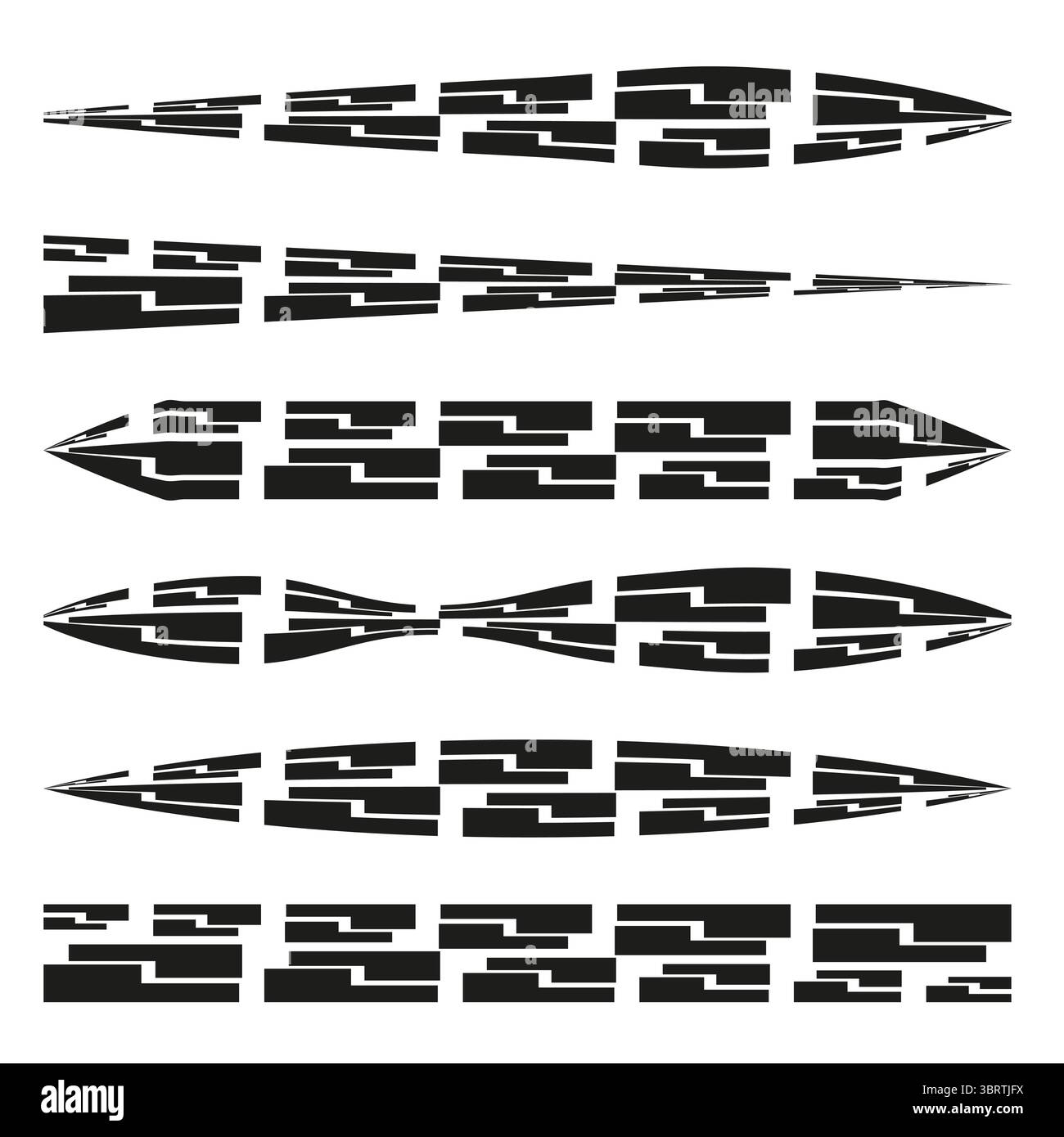 Segmented arrow set. Dynamic spear forms. Futuristic motion Vector. Sleek black silhouette. Stock Vector