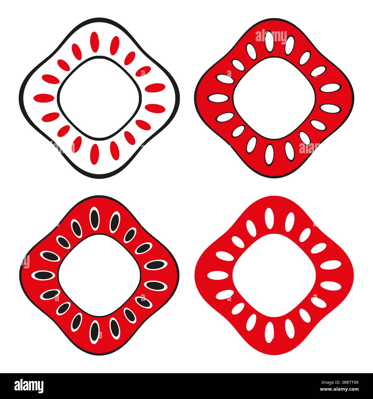 Abstract square frames. Red curved borders. Patterned shape Vector. Decorative ring elements. Stock Vector