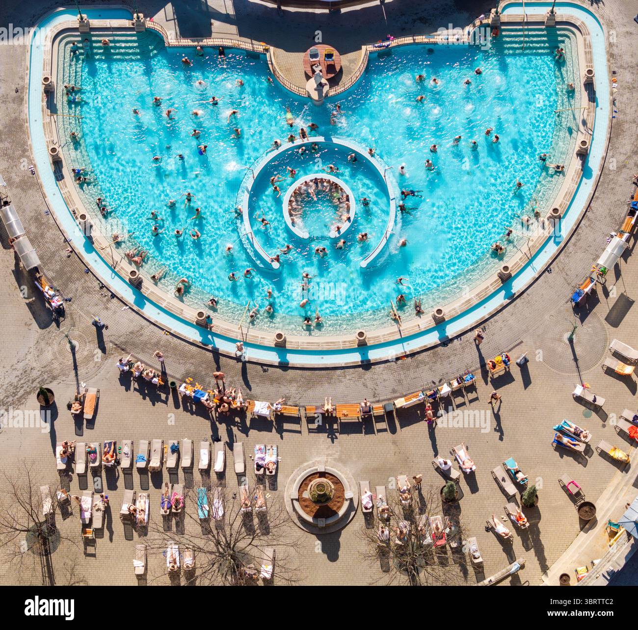 Aerial view of the vibrant Szechenyi thermal bath complex, where ...