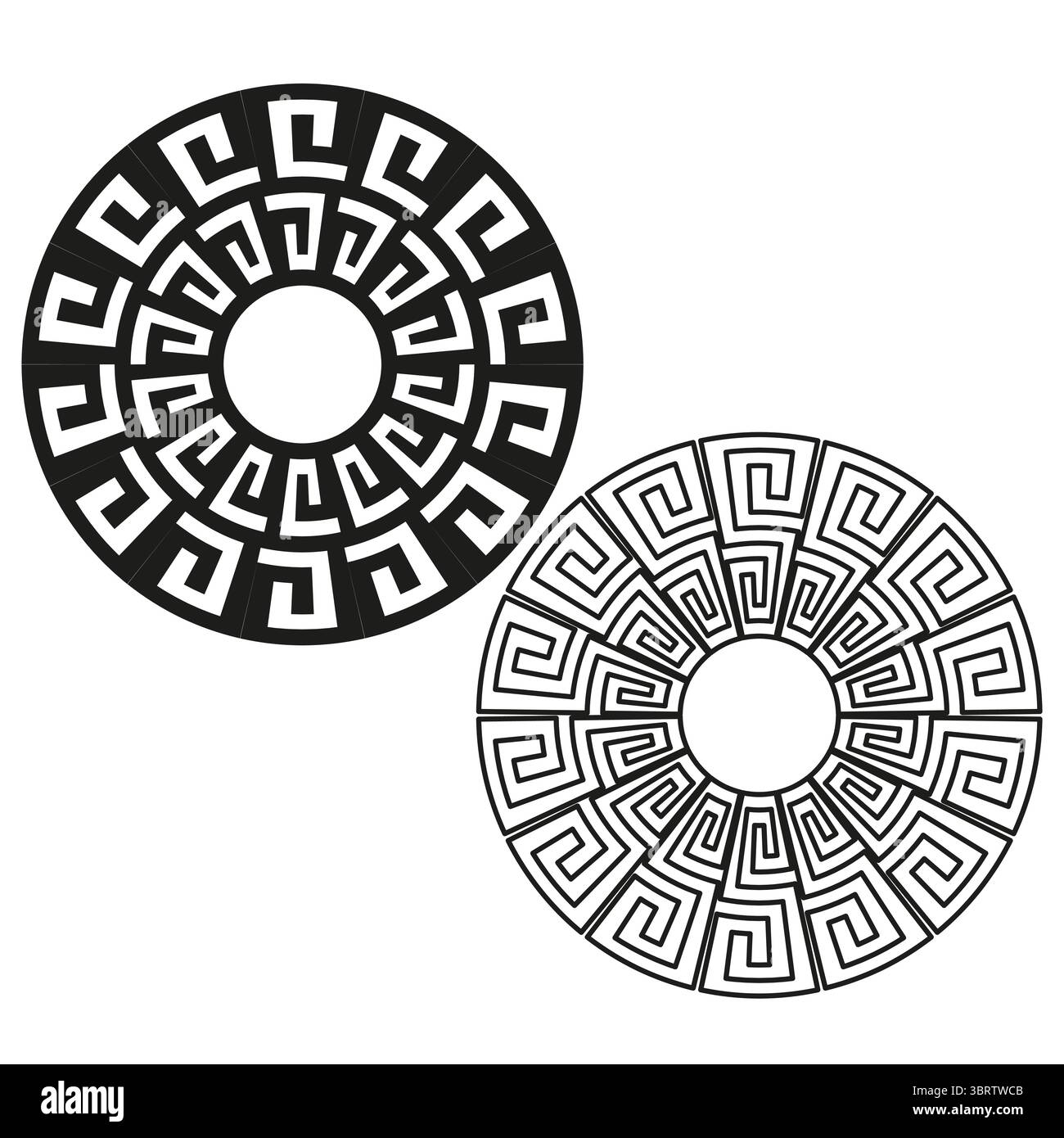 Two circular patterns. Greek key design. Geometric round shapes. Vector ...