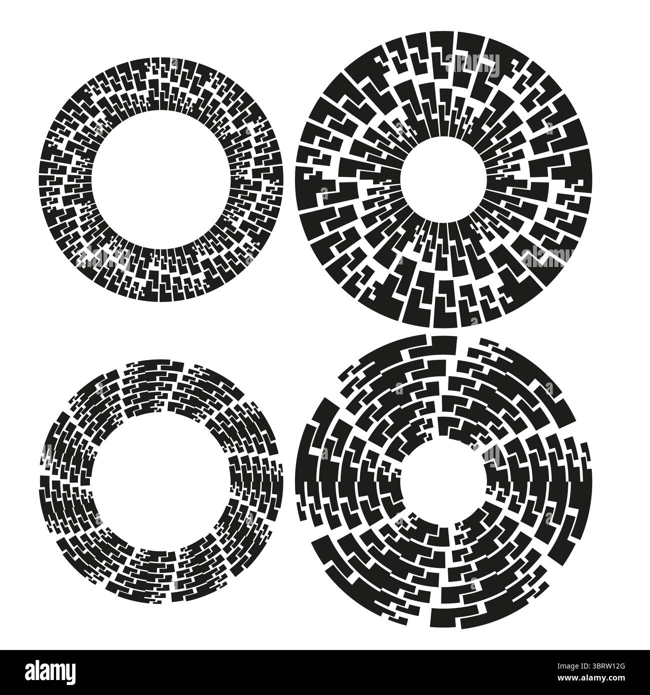 Pixel ring icon. Digital circle pattern. Geometric maze Vector. Futuristic loop. Stock Vector