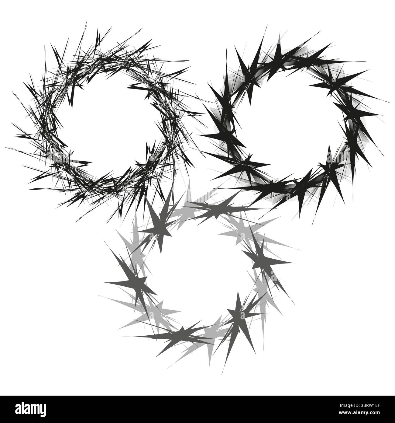 Star wreath abstract. Sharp spike elements. Explosive vector art. Dynamic circle frame. Stock Vector