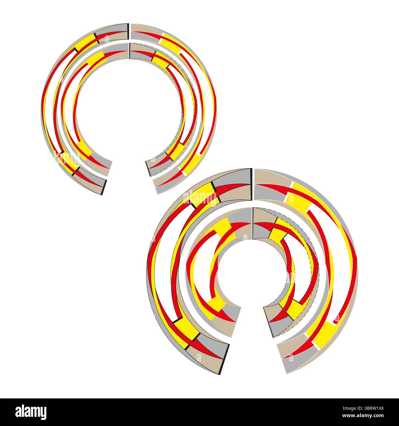 Half circle shapes. Segmented ring elements. Bright color illustration. Vector graphic abstract. Stock Vector