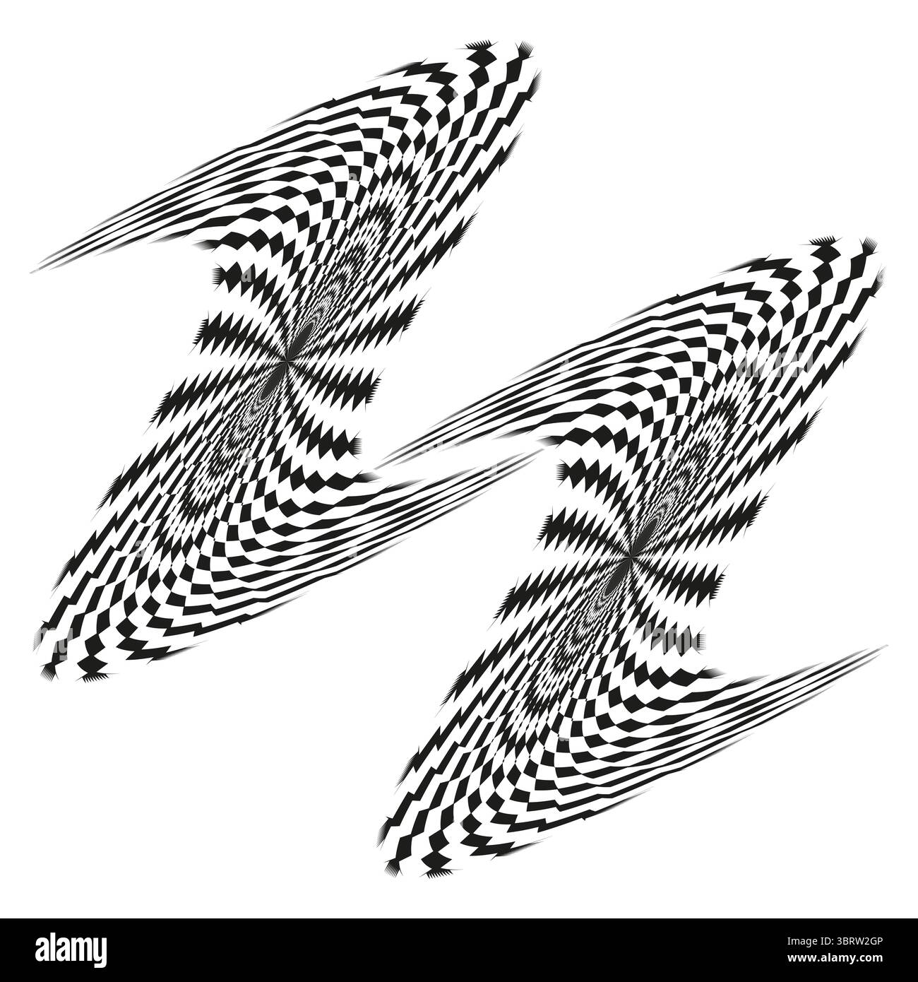 Twin checkered spirals. Slanted optical vortexes. Psychedelic swirling Vector. Distorted chess illusion. Stock Vector