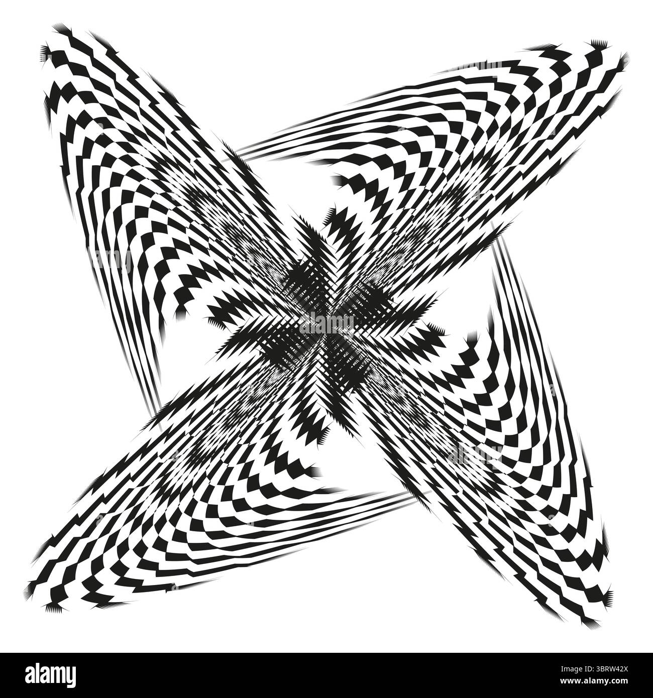 Dynamic checkered whirlpool. Quadruple optical maelstrom. Hypnotically whirling Vector. Distorted checkerboard illusion. Stock Vector
