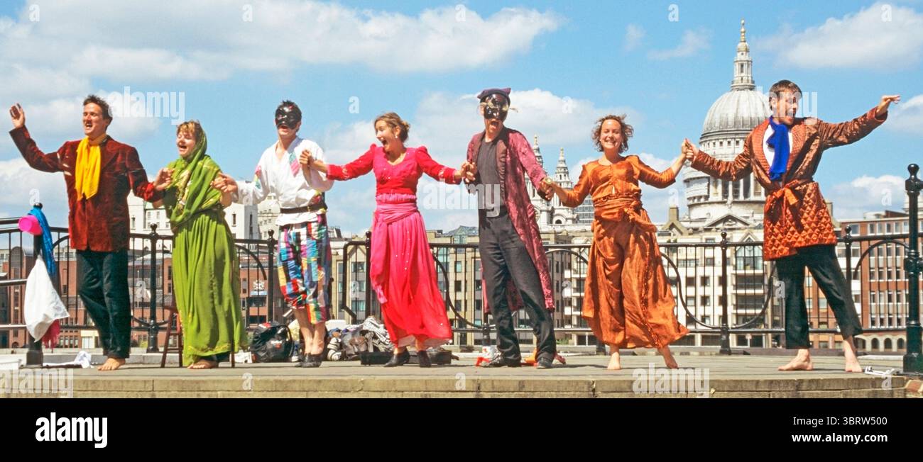 1990's Archival Street Scene opposite Shakespeare Globe theatre a group ...