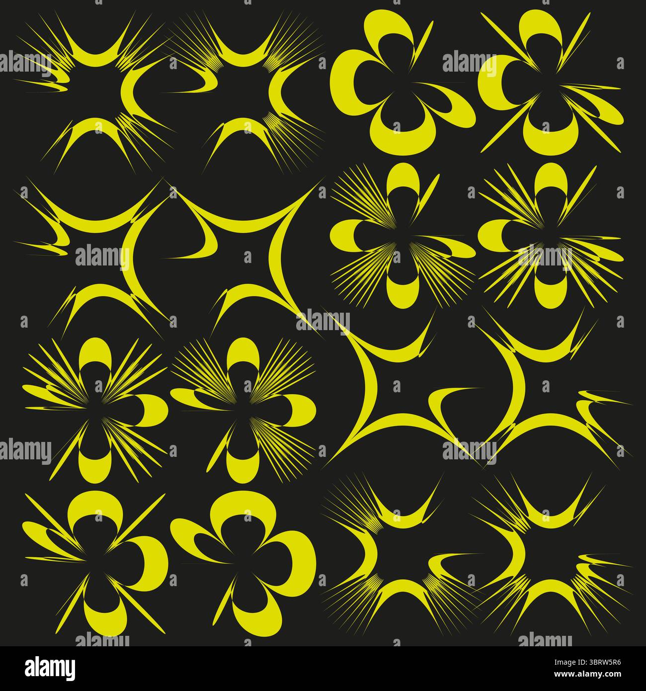 Abstract yellow shapes. Organic burst patterns. Floral star elements. Vector decorative background. Stock Vector
