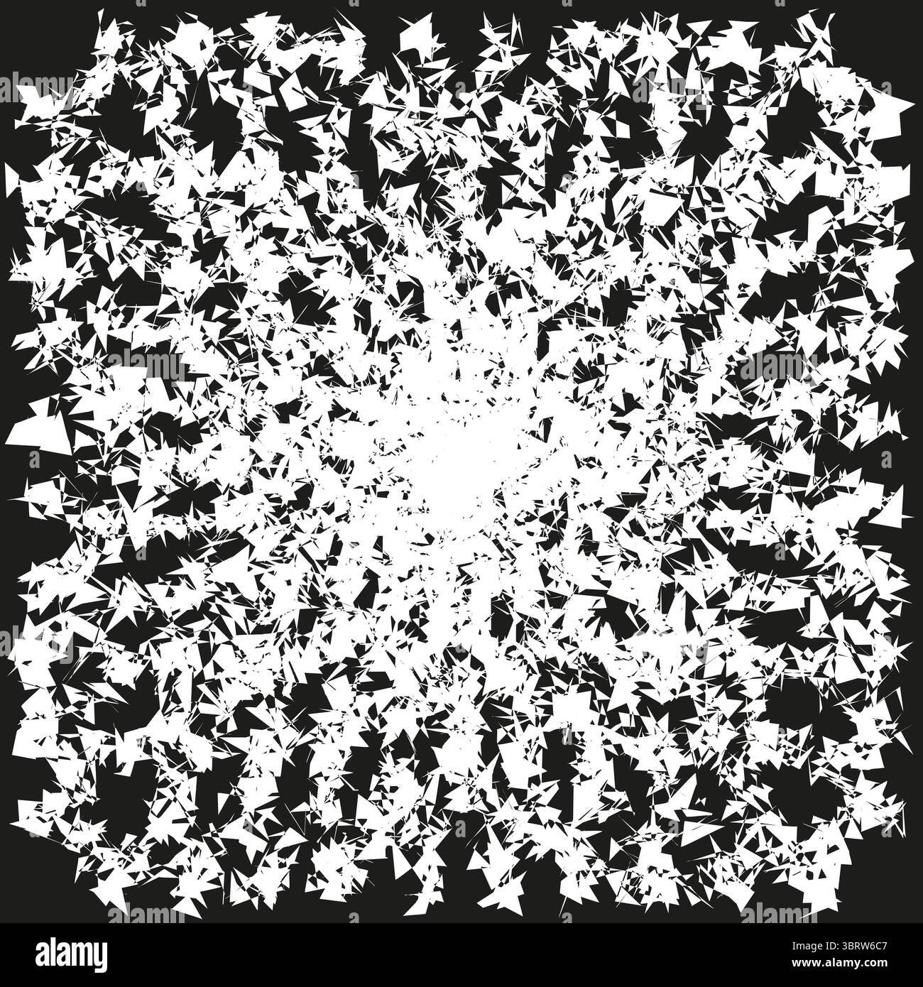 Exploding fragments pattern. Chaotic shattered shapes. Abstract dynamic background. Vector particle burst. Stock Vector