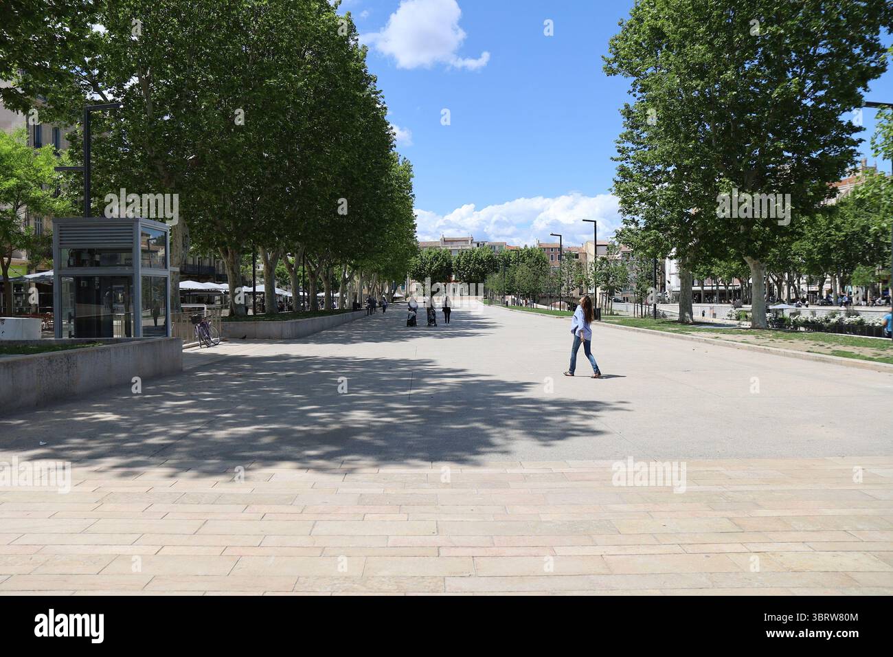 Pedestrian path of Cours Mirabeau, city of Narbonne, department of Aude ...