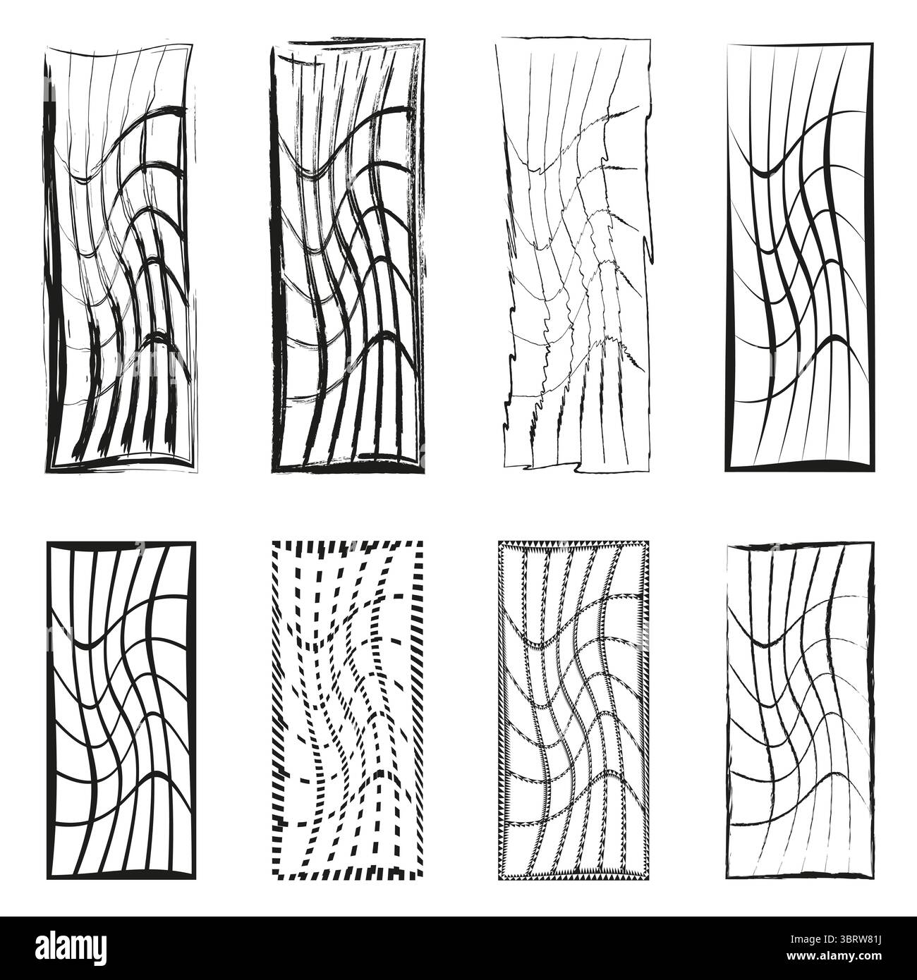 Abstract wavy patterns. Distorted line textures. Organic ripple forms ...