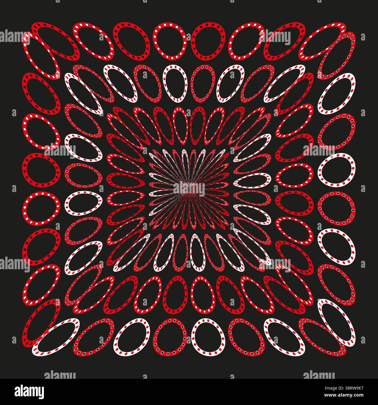 Optical illusion circles. Red white perspective. Radial vortex Vector. Abstract geometric pattern. Stock Vector