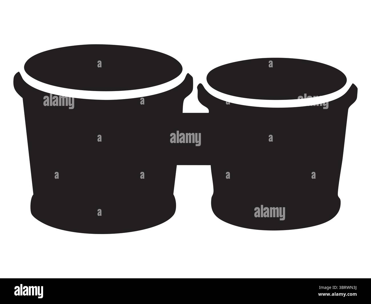 Black silhouette of bongo drums, isolated on white background, graphic illustration. concept of percussion, musical instrument, rhythm, icon, logo, af Stock Vector