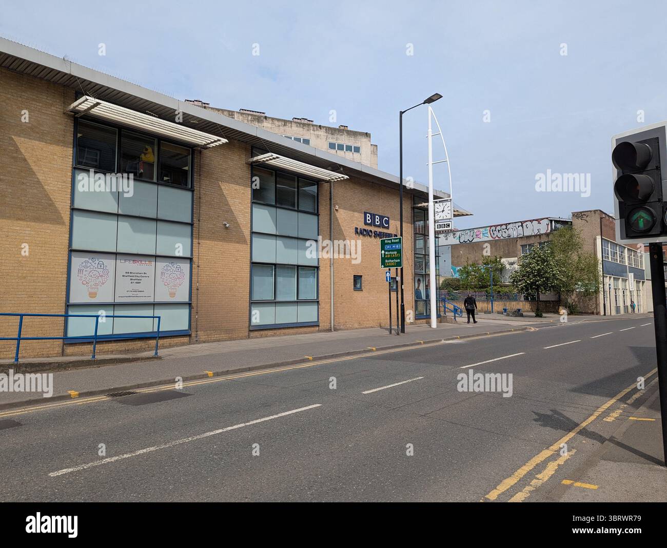 Street view of the BBC Radio Sheffield headquarters on Shoreham Street, a purpose-built building in Sheffield city centre, South Yorkshire, UK. - Smartphone Captured Stock Image