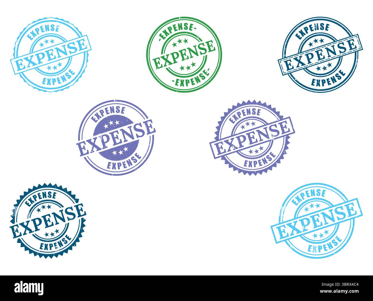 A Diverse Expense Grunge Rubber Stamp Collection, Financial Cost Vector Set Stock Vector