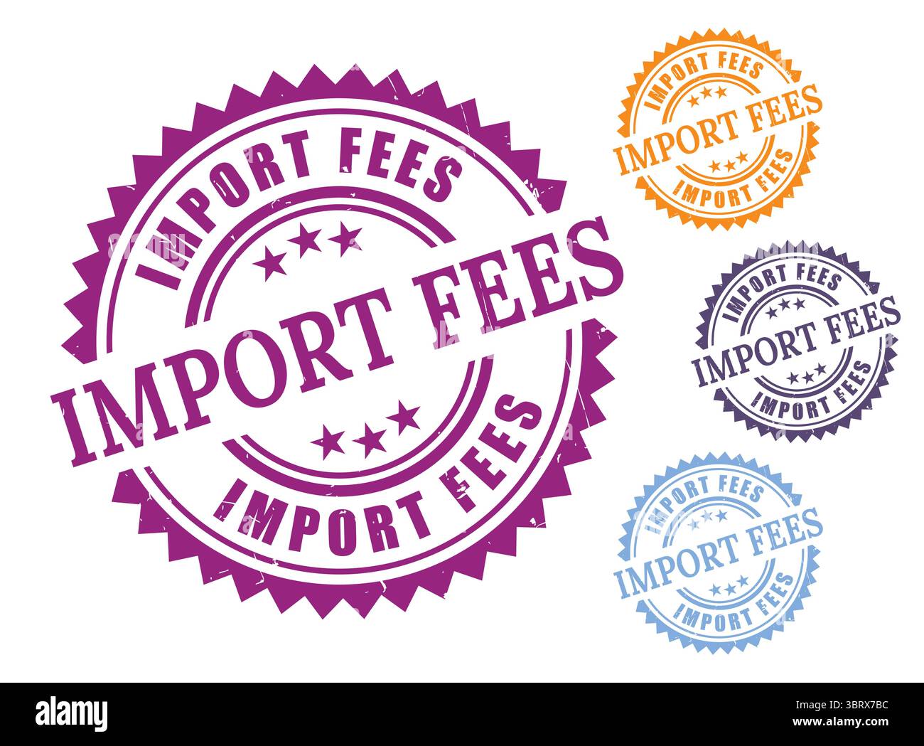 A Border Tax Stamp Bundle, Import Fee Grunge Rubber Label Pack Stock Vector