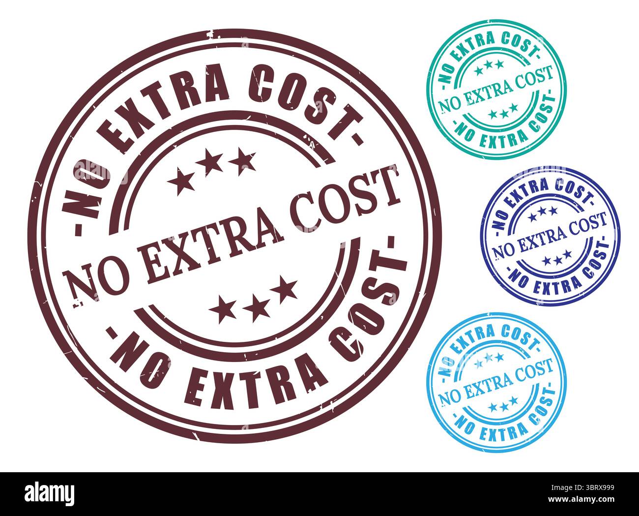 A Zero Additional Cost Badge Set, Grunge Style Free Price Stamp Collection Stock Vector