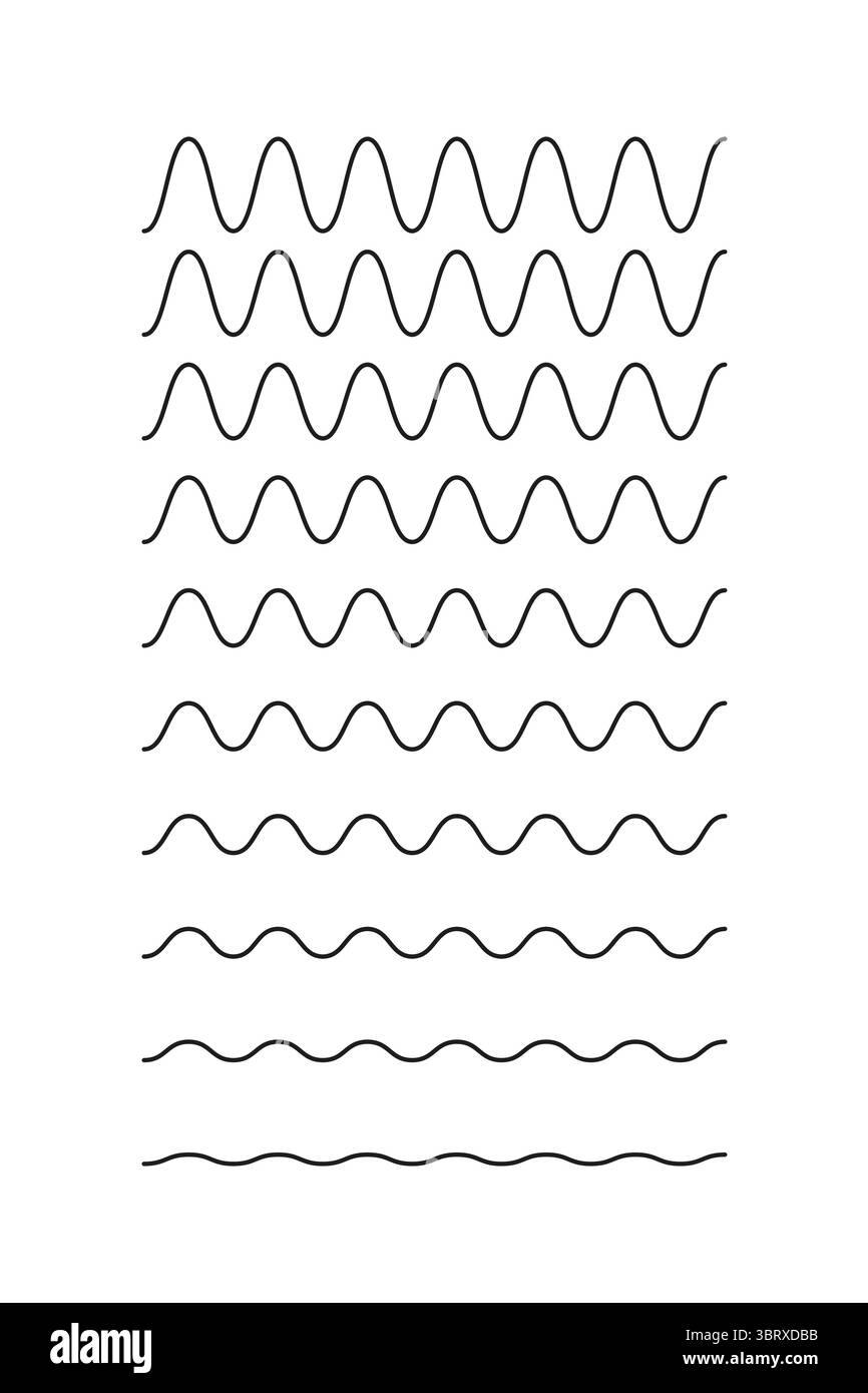 Wavy, curvy, zigzag lines. Undulate borders, transverse horizontal ...