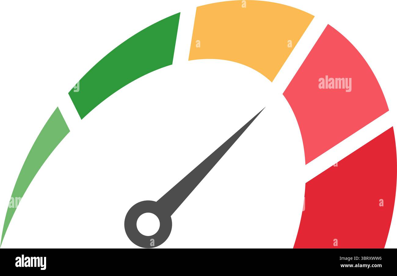Colorful speed gauge indicator showing medium performance level Stock Vector