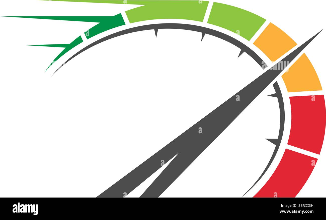 Colorful speed gauge indicator showing medium performance level Stock Vector