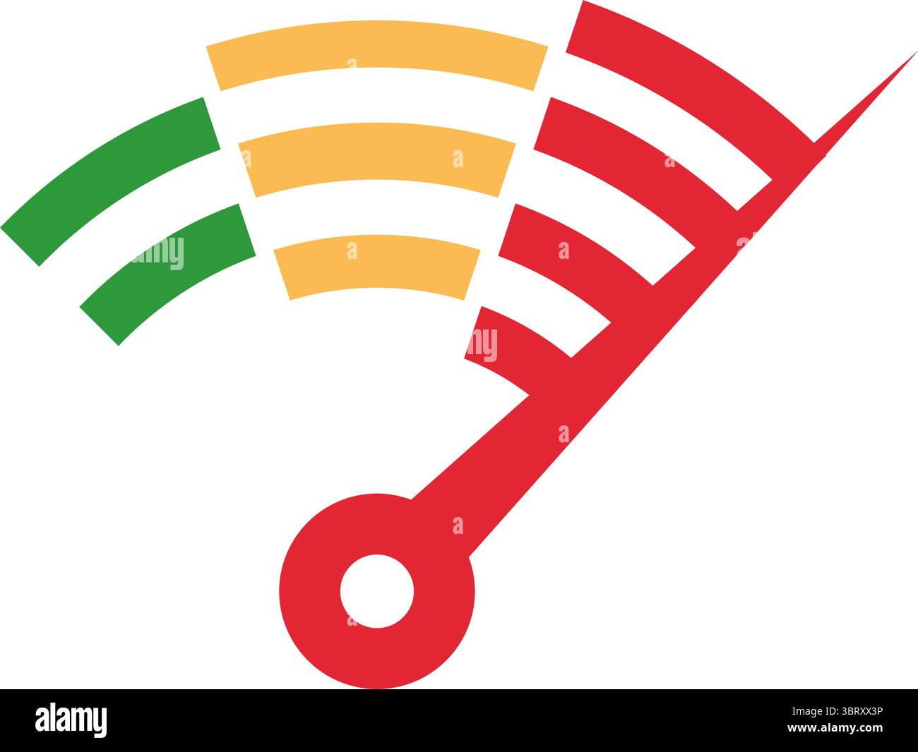 Colorful speed gauge indicator showing medium performance level Stock Vector