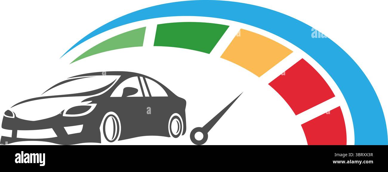 Colorful speed gauge indicator showing medium performance level Stock Vector