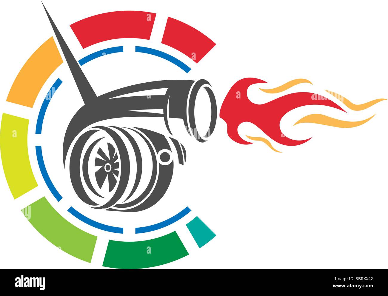 Colorful speed gauge indicator showing medium performance level Stock Vector