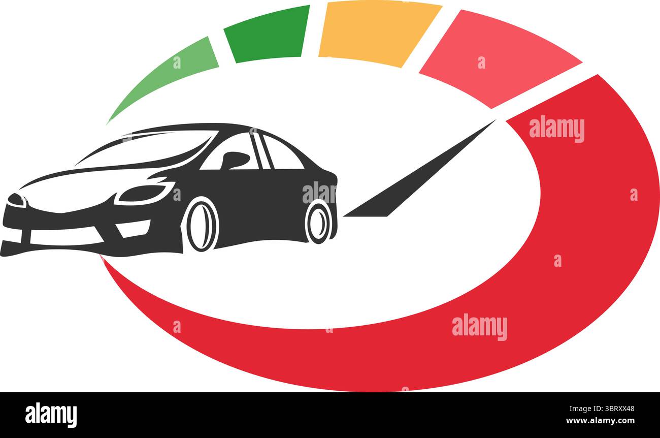 Colorful speed gauge indicator showing medium performance level Stock Vector