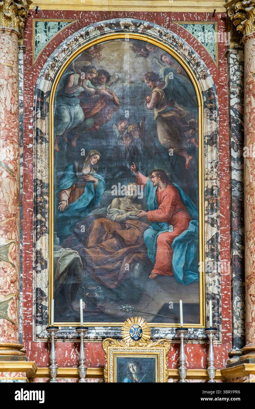 A large canvas depicting the death of Saint Joseph with the Madonna and ...