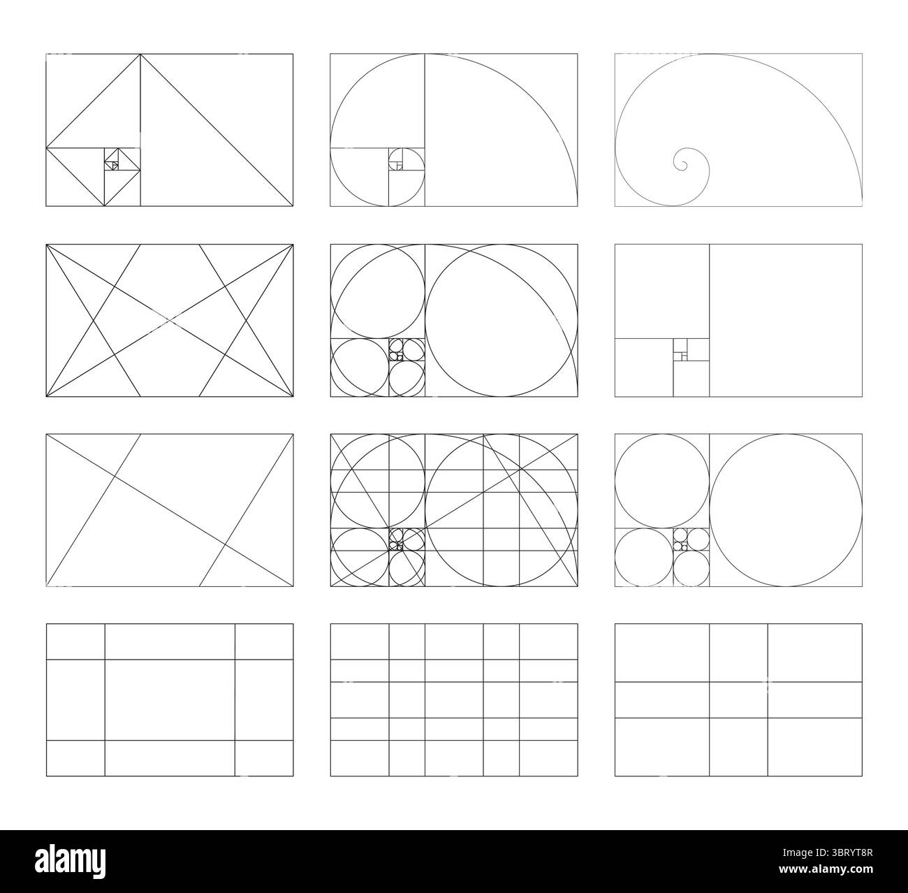 Golden ratio frames, rectangles. Method golden section templates ...