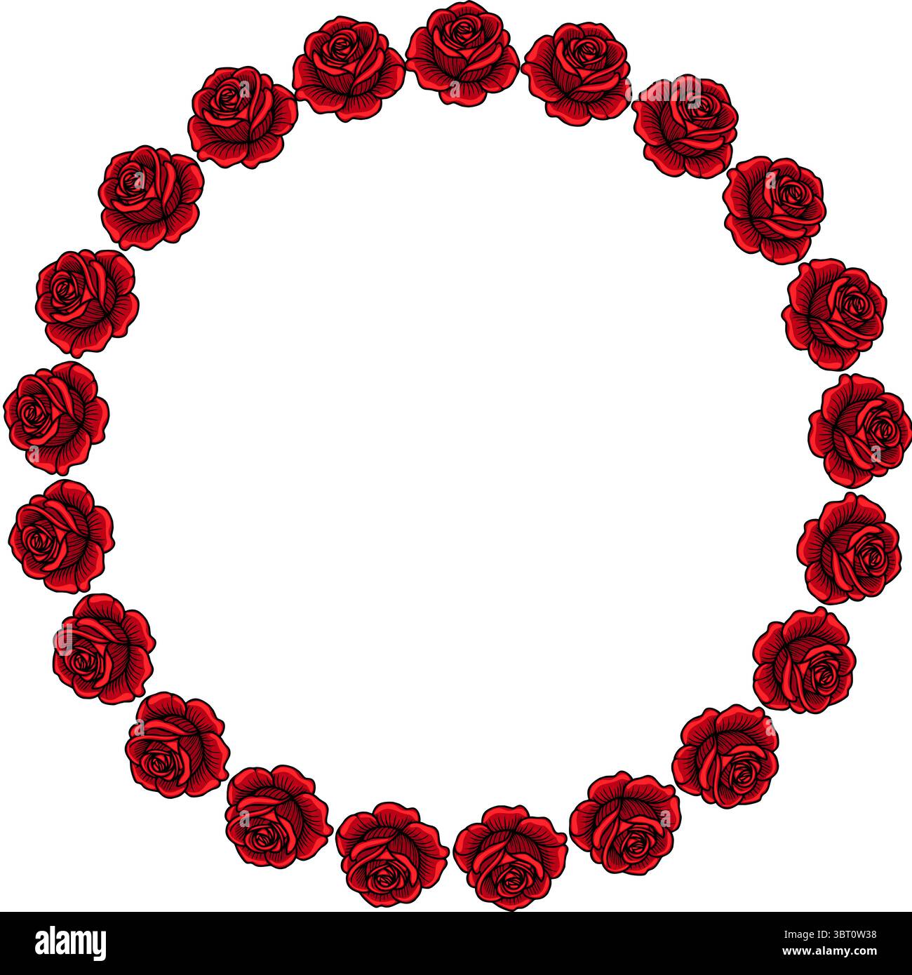 A circular arrangement of vector red roses, creating a floral frame ...