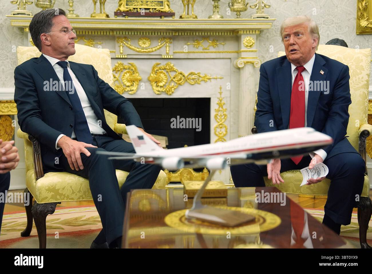 Mark Rutte Trump Text President Donald Trump speaks during a meeting with NATO Secretary ...