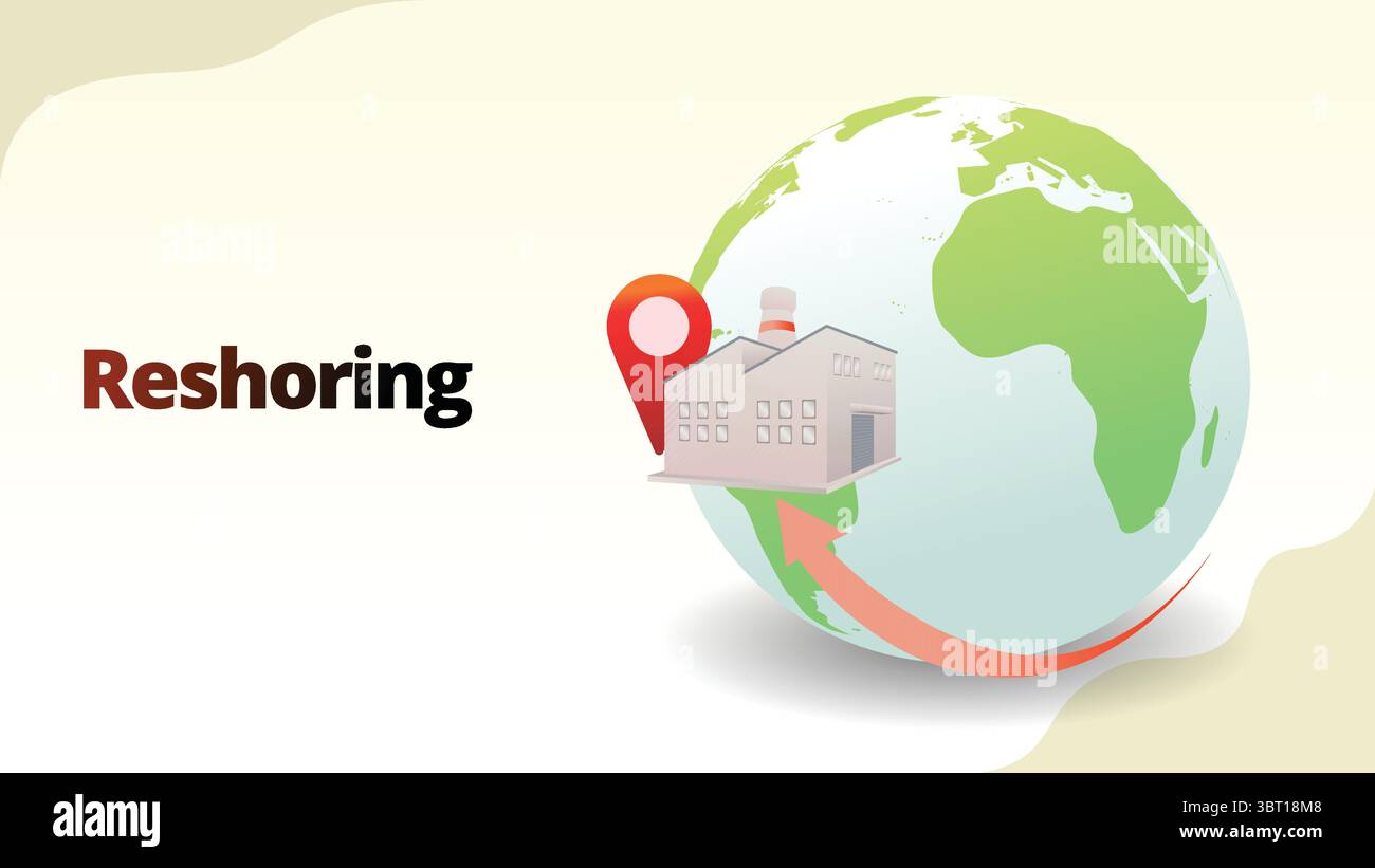 reshoring concept. Relocation of production to the country of origin. supply chain managemnt isometric 3d style vector illustration Stock Vector