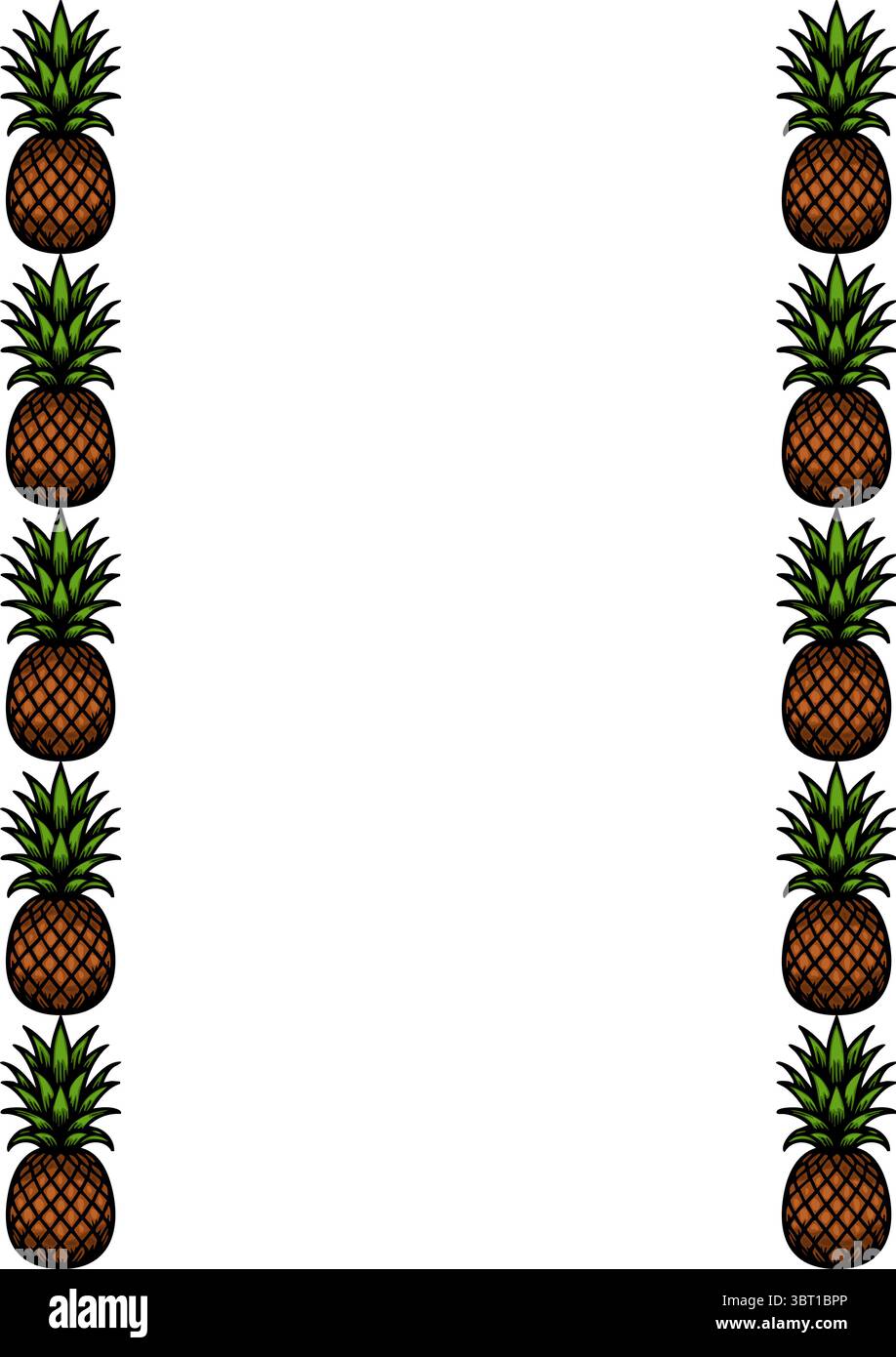A vector decorative border featuring multiple pineapples arranged vertically on both sides of a blank space. Stock Vector