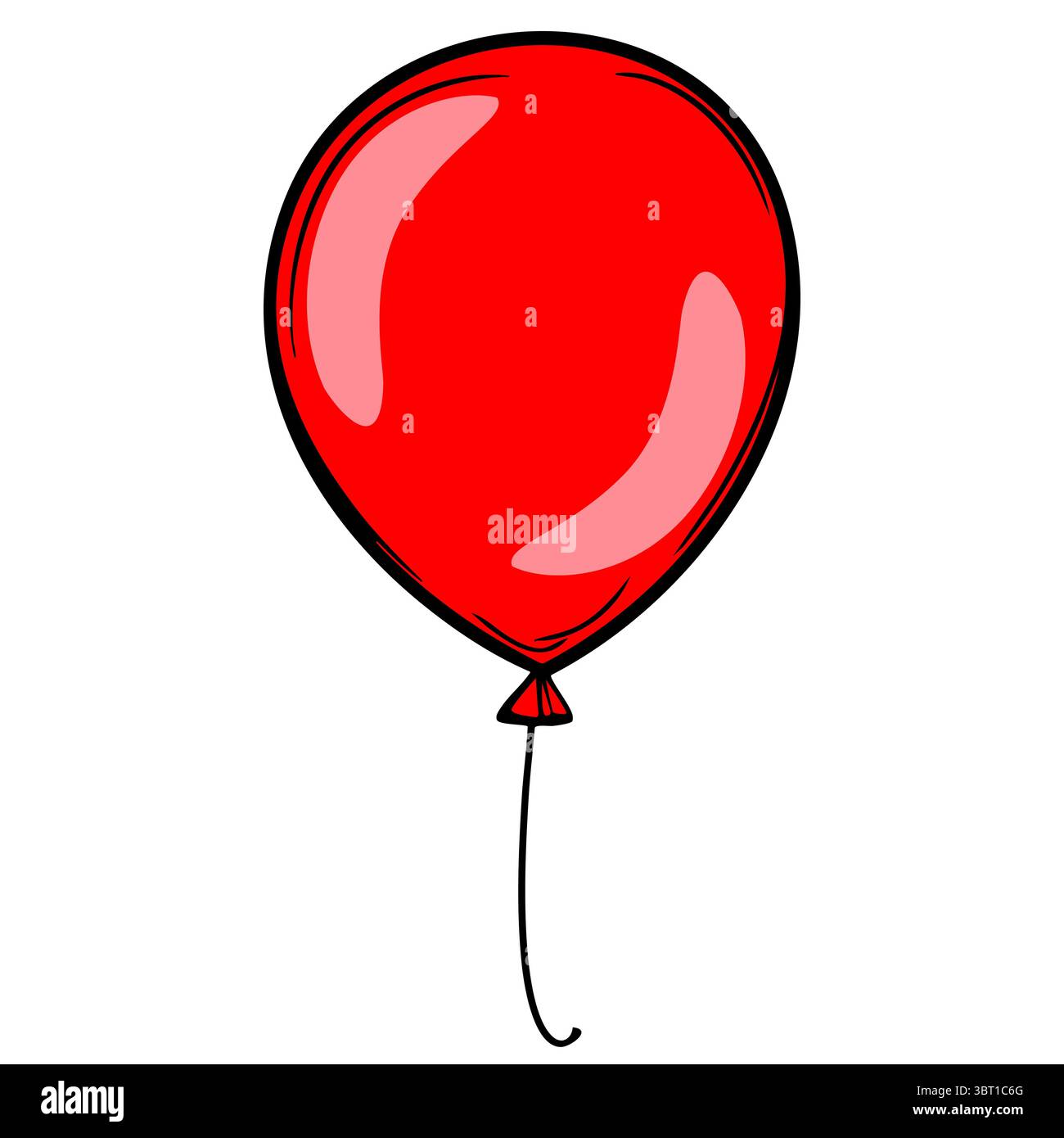 A vector bright red balloon with a glossy surface and a thin string attached, floating against a white background. Stock Vector