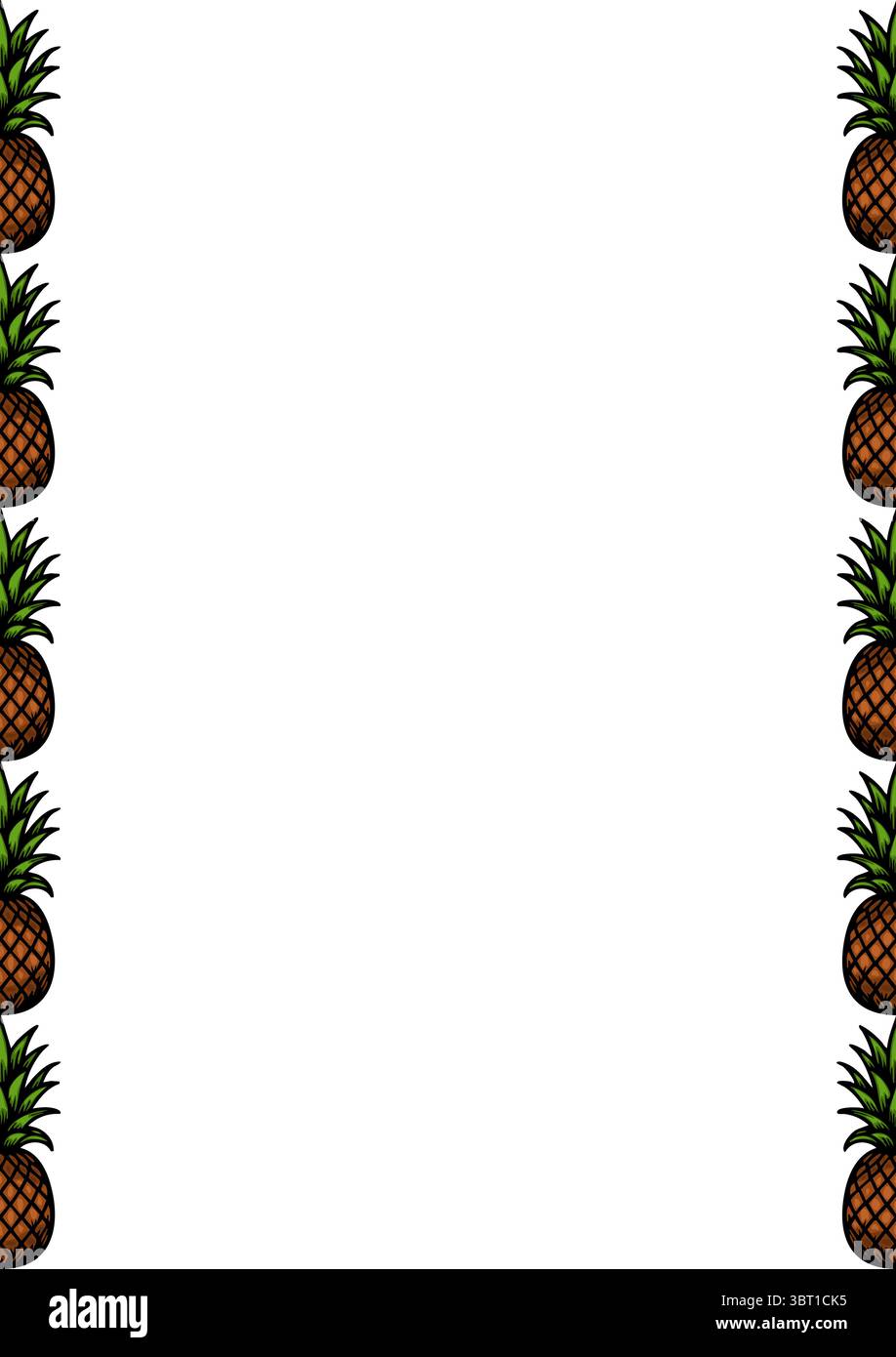 A vector decorative border featuring repeating pineapple illustrations on a white background. Stock Vector