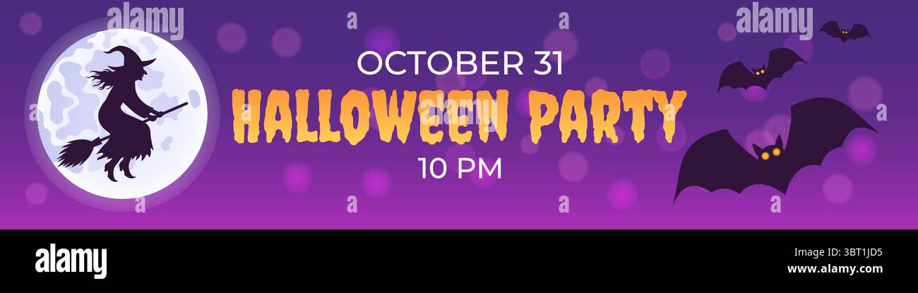 Halloween Fun Header Halloween poster or placard. Vector horizontal illustration with witch ...