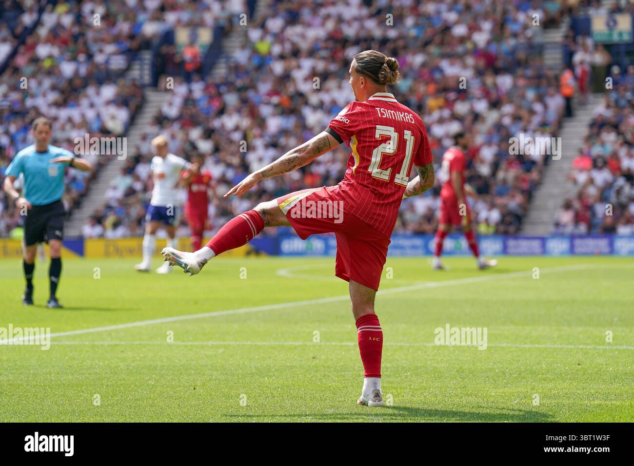 Liverpool defender Kostas Tsimikas (21) during the Preston North End FC