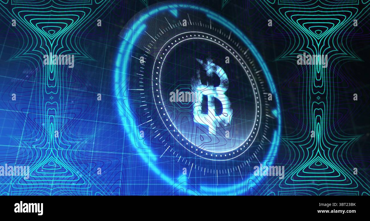 Bitcoin symbol glowing blue patterns hi-res stock photography and ...