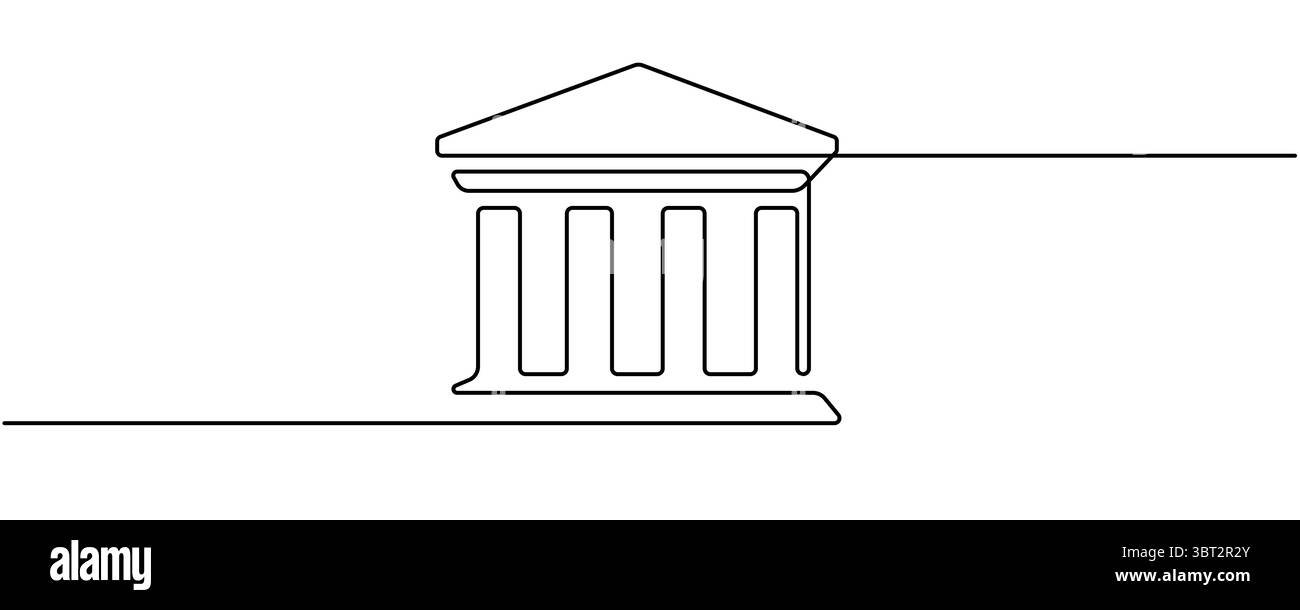 Bank icon in one line continuous drawing vector. Continuous outline of a theater icon, Bank, bank building, court, building with pro. Bank continuous Stock Vector