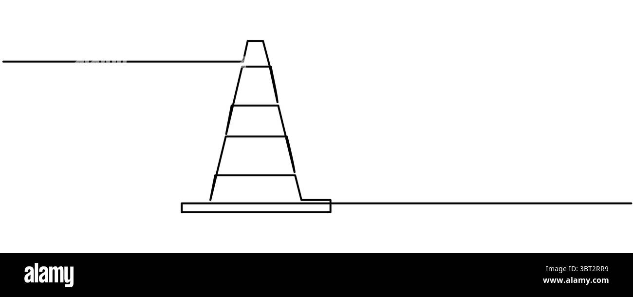 Traffic cone continuous one line drawing, vector illustration. Editable stroke. Stock Vector