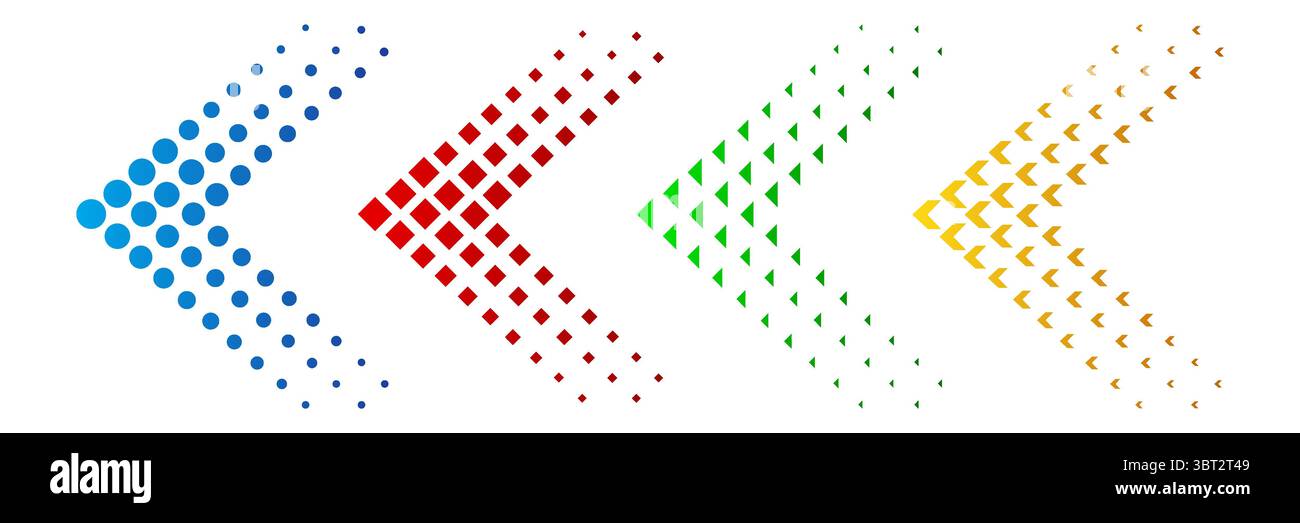Dots arrow icon set. Vector halftone arrows Stock Vector