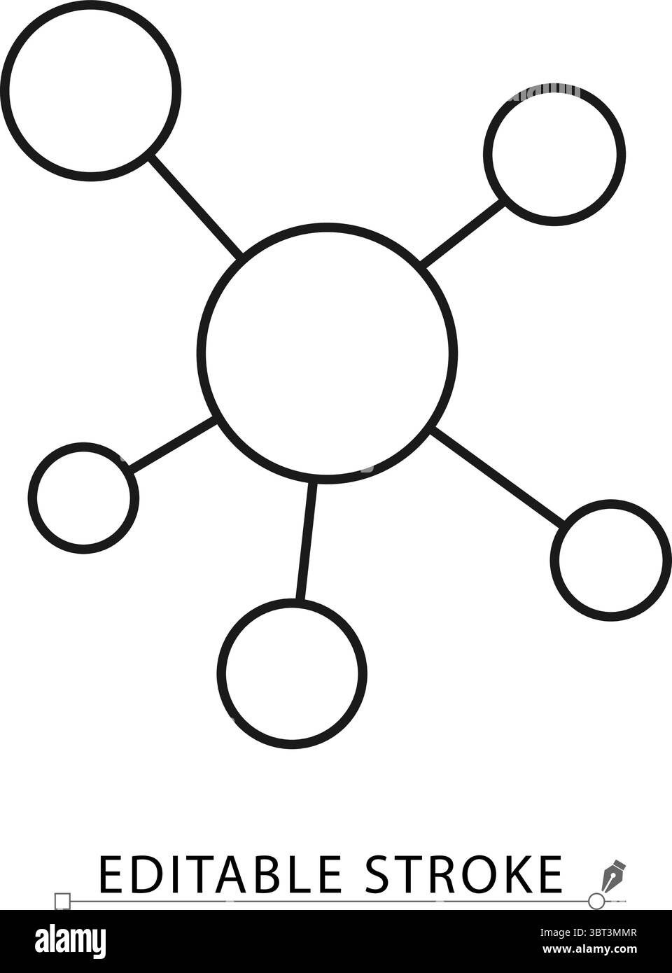 A molecule icon in minimalist style with editable stroke. Atomic structure, chemical element, molecular network, scientific symbol, biological Stock Vector