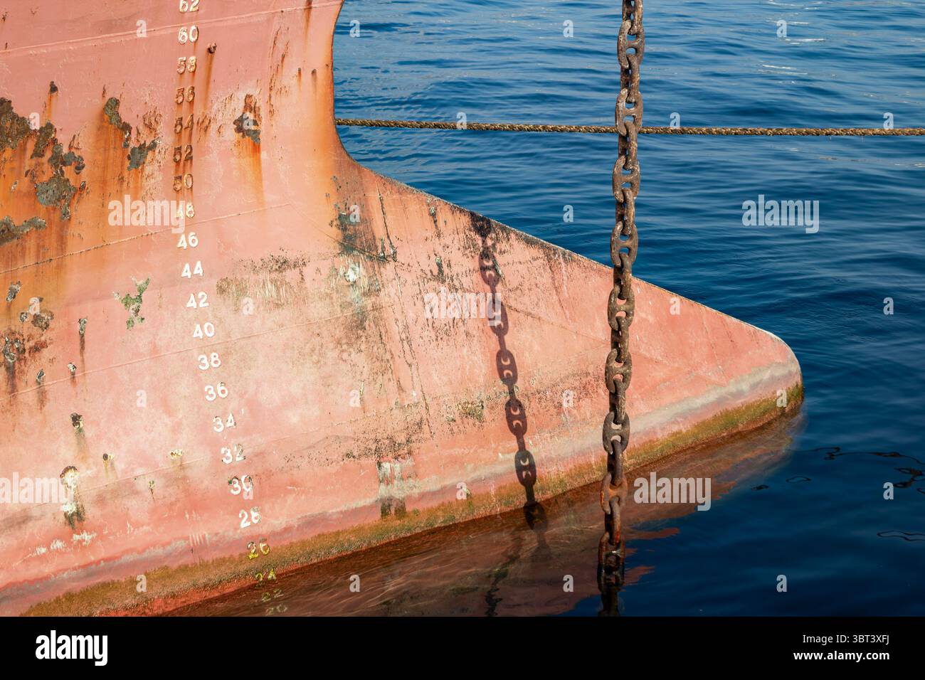 Bow of large ship and anchor chain Stock Photo