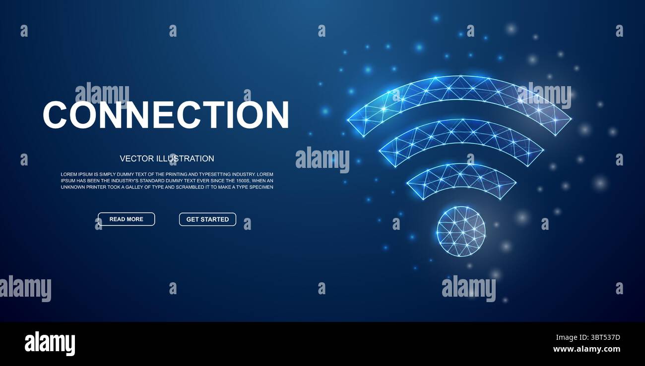Wi-Fi low poly symbol for blue landing page. Internet zone design ...