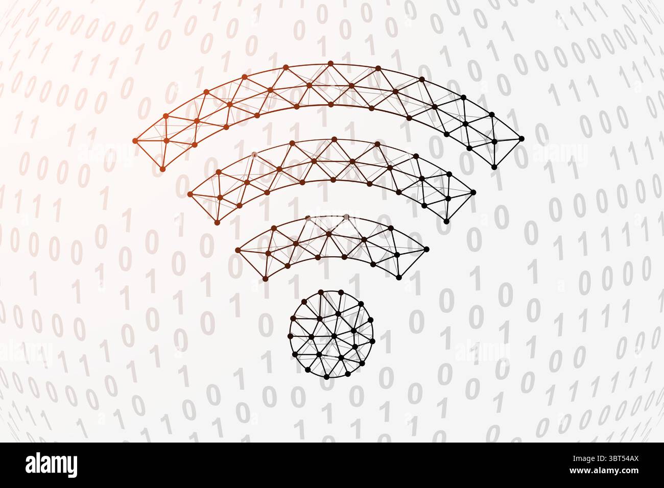 Wi-Fi low poly symbol with binary code background. Internet zone design vector illustration. Connection polygonal symbol with connected dots Stock Vector